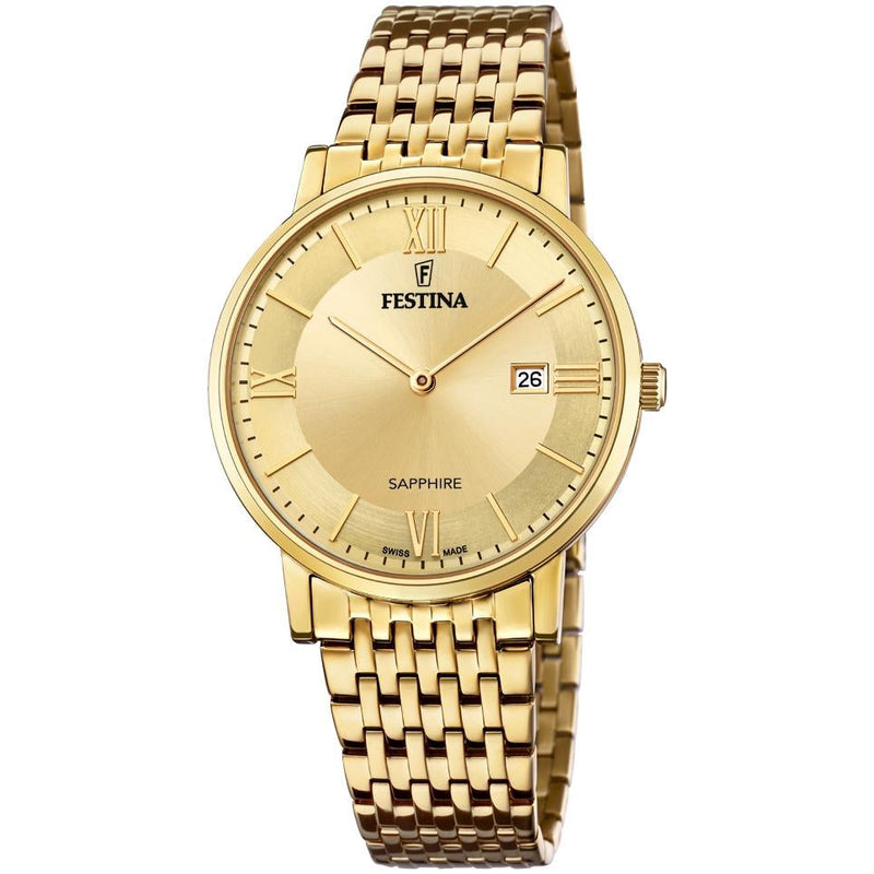 Analogue Watch - Festina F20020/2 Men's Gold Swiss Made Watch