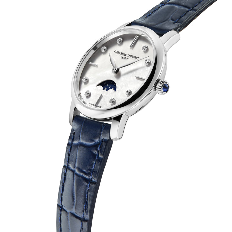 Analogue Watch - Frederique Constant Ladies Fc Slimline Moonphase DC Blue Watch FC-206MPWD1S6
