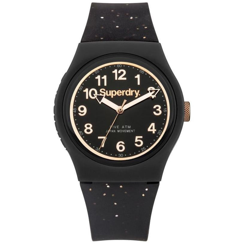Analogue Watch - Ladies Urban Glitter Black Rubber Strap Superdry Watch SYL167B