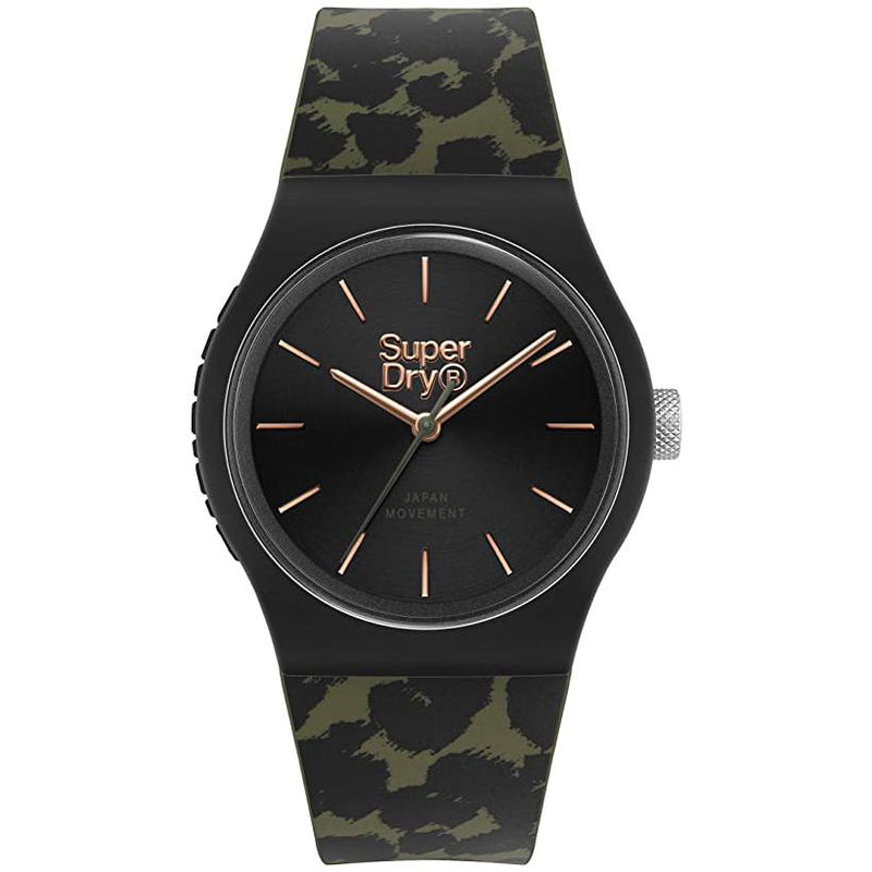 Analogue Watch - Ladies Urban Leopard Green-Black Rubber Strap Superdry Watch SYL299BN