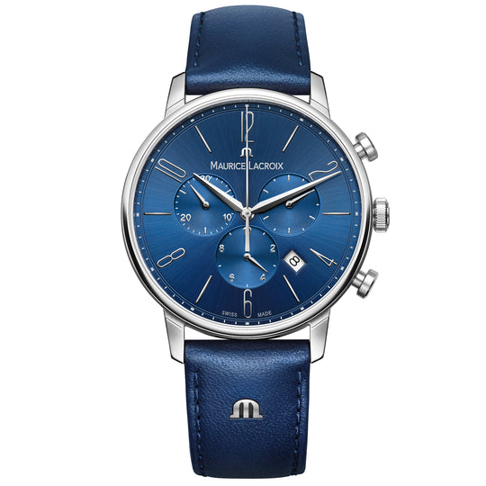 Maurice Lacroix Men's Blue Eliros Chronograph Leather Watch EL1098-SS001-420-4