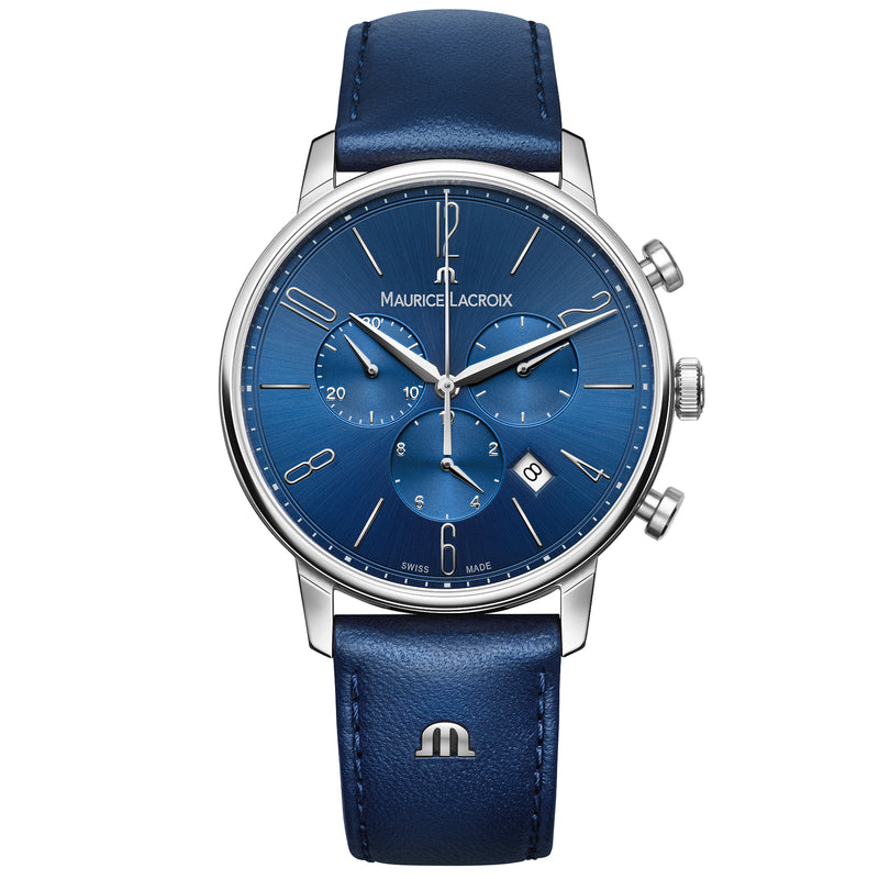 Analogue Watch - Maurice Lacroix Men's Blue Eliros Chronograph Leather Watch EL1098-SS001-420-4