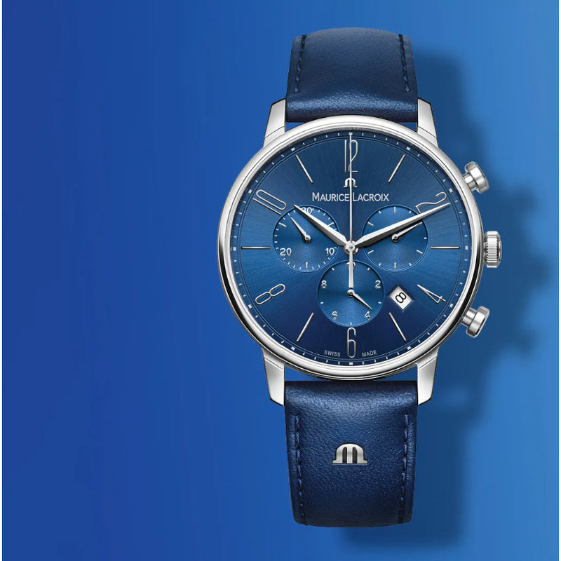 Maurice Lacroix Men s Blue Eliros Chonograph Leather Watch EL1098
