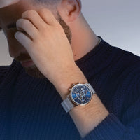 Analogue Watch - Maurice Lacroix Men's Blue Eliros Chronograph Mesh Watch EL1098-SS006-420-1