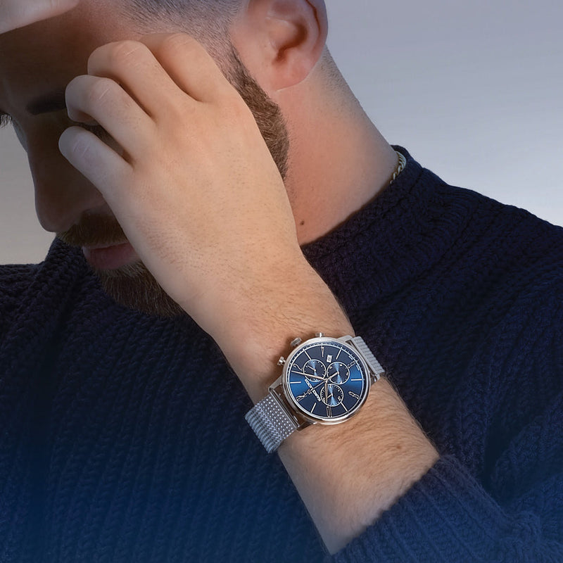 Analogue Watch - Maurice Lacroix Men's Blue Eliros Chronograph Mesh Watch EL1098-SS006-420-1