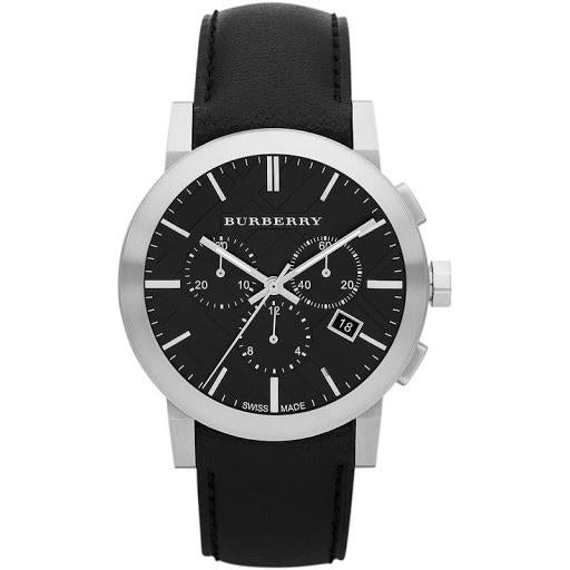Mens City Black Leather Strap Chronograph Silver Burberry  display picture 3