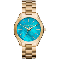 Michael Kors MK3492 Ladies Slim Runway Gold Ocean Blue Watch from WatchPilot