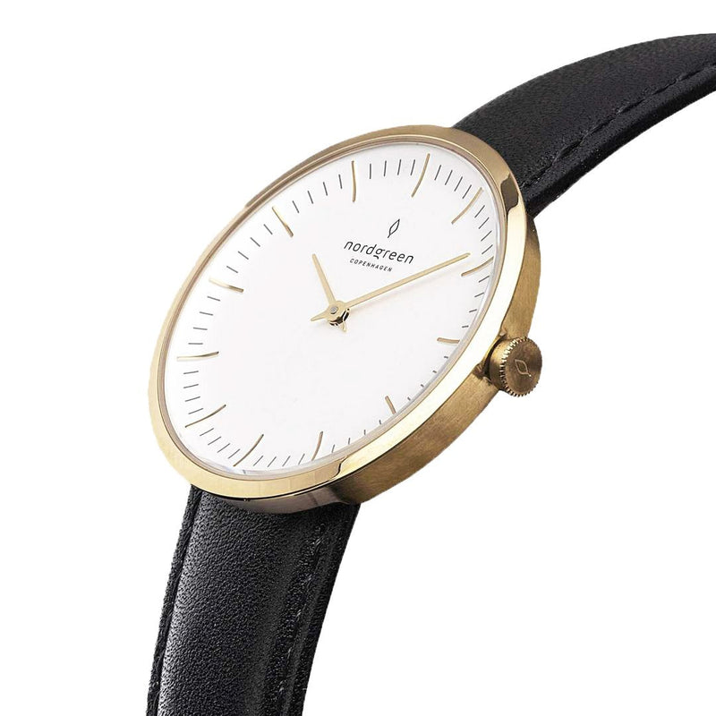 Analogue Watch - Nordgreen Infinity Black Leather 32mm Gold Case Watch