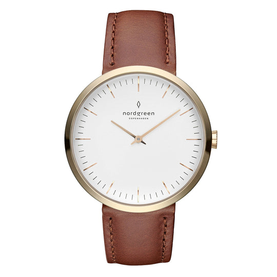 Nordgreen Infinity Brown Leather 32mm Gold Case Watch