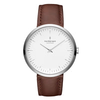 Analogue Watch - Nordgreen Infinity Brown Leather 32mm Silver Case Watch