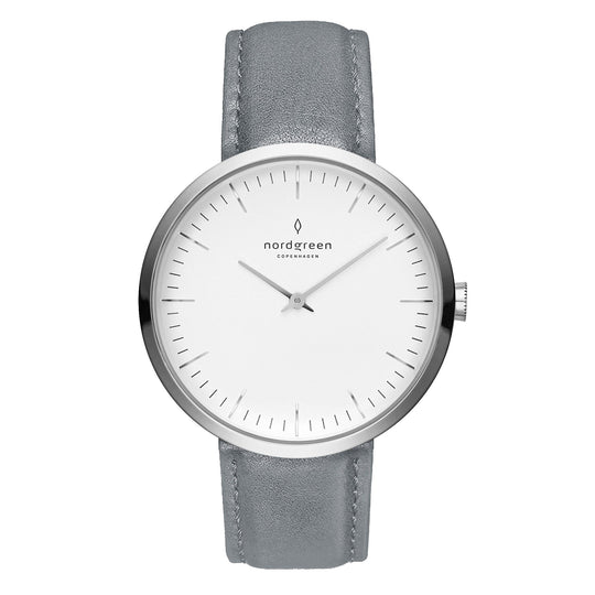 Nordgreen Infinity Grey Leather 32mm Silver Gun Case Watch