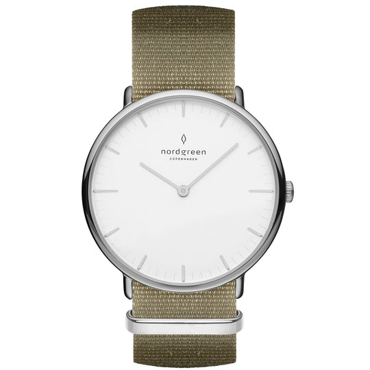 Nordgreen Native Army Green Nylon 36mm Silver Case Watch