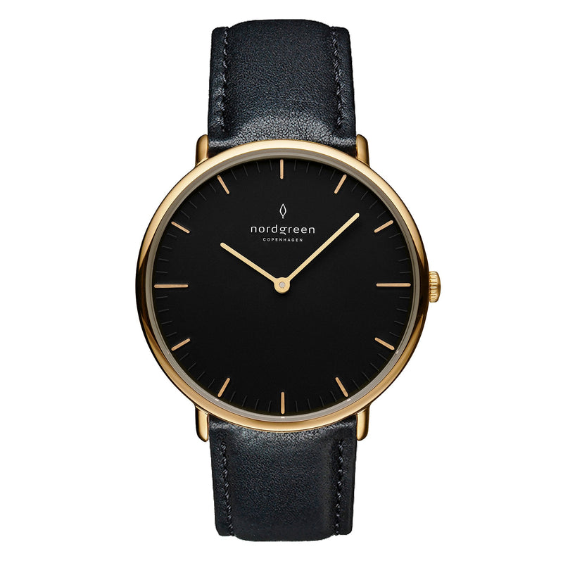 Analogue Watch - Nordgreen Native Black Leather 32mm Gold Case Watch