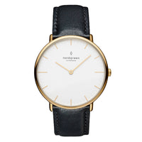 Analogue Watch - Nordgreen Native Black Leather 32mm Gold Case Watch