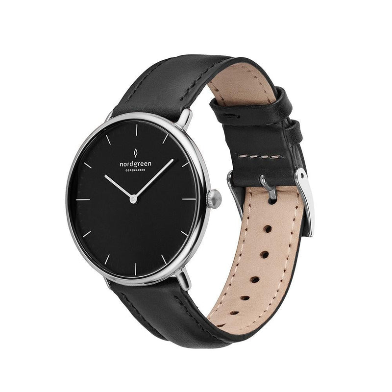 Analogue Watch - Nordgreen Native Black Leather 32mm Silver Case Watch