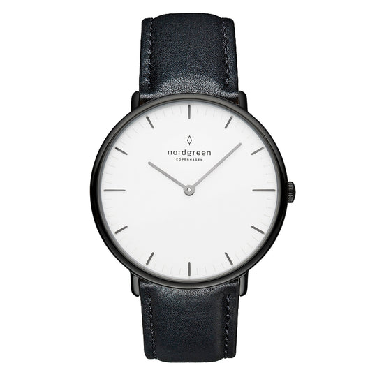 Nordgreen Native Black Leather 36mm Gun Metal Case Watch