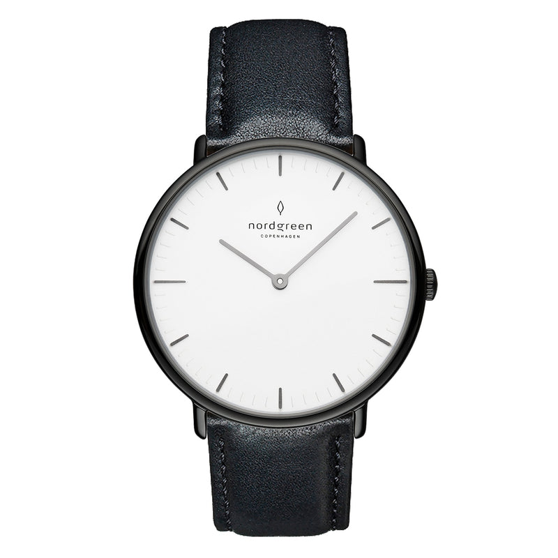 Analogue Watch - Nordgreen Native Black Leather 36mm Gun Metal Case Watch