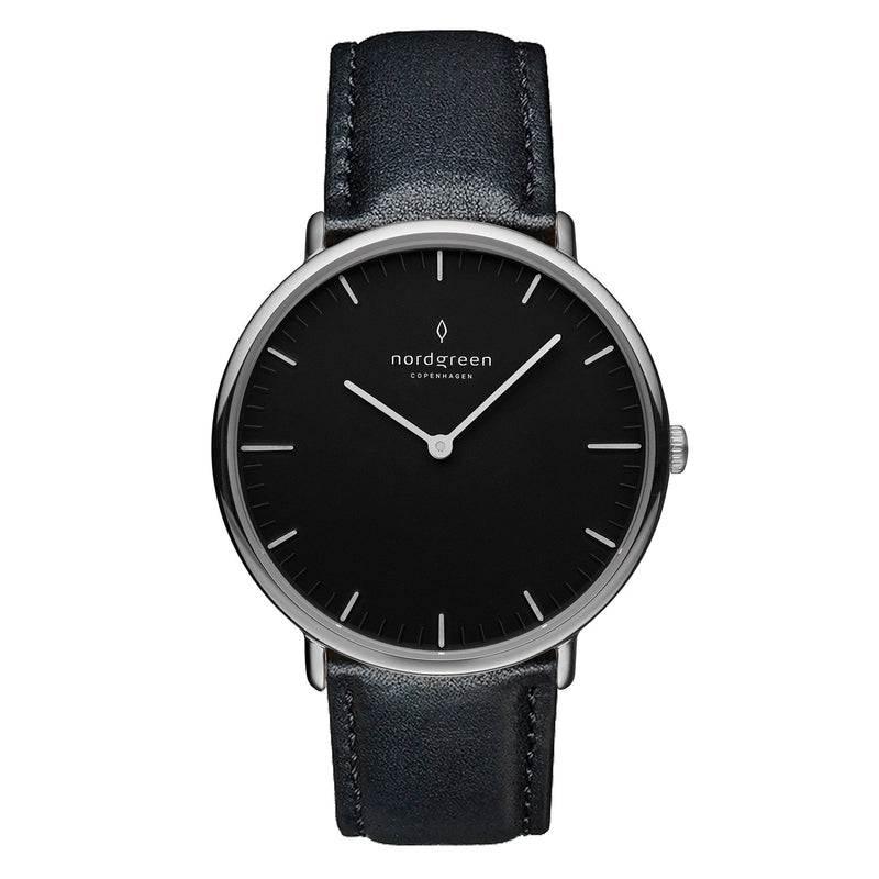 Analogue Watch - Nordgreen Native Black Leather 36mm Silver Case Watch