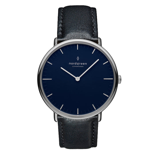 Nordgreen Native Black Leather 36mm Silver Case Watch