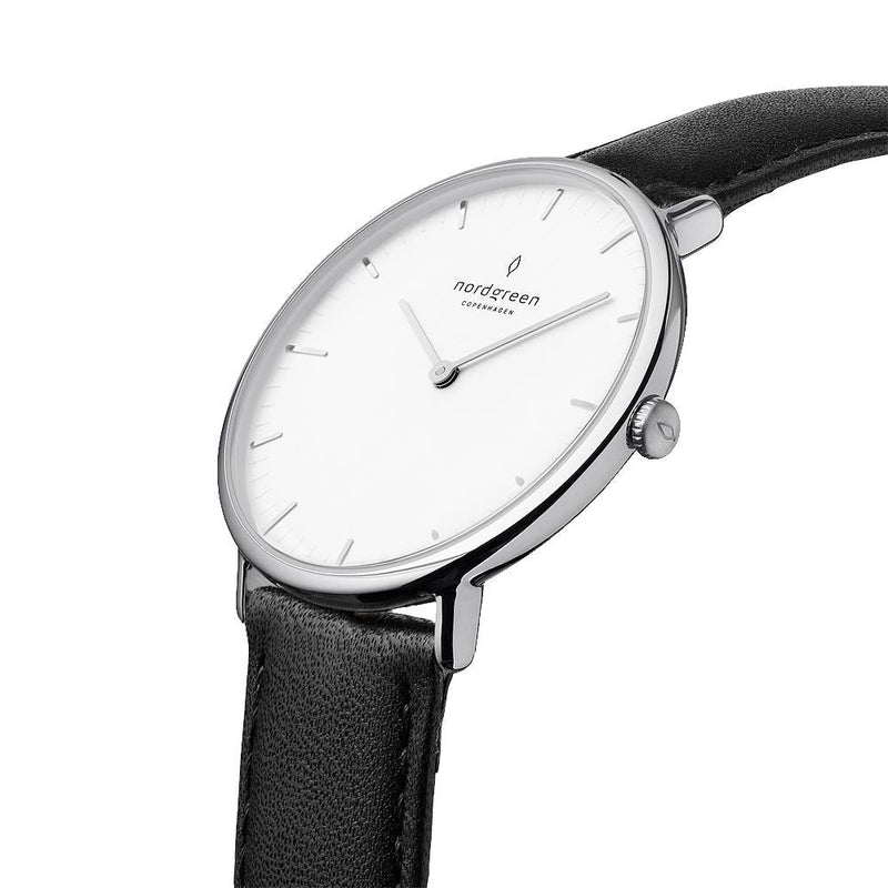 Analogue Watch - Nordgreen Native Black Leather 36mm Silver Case Watch
