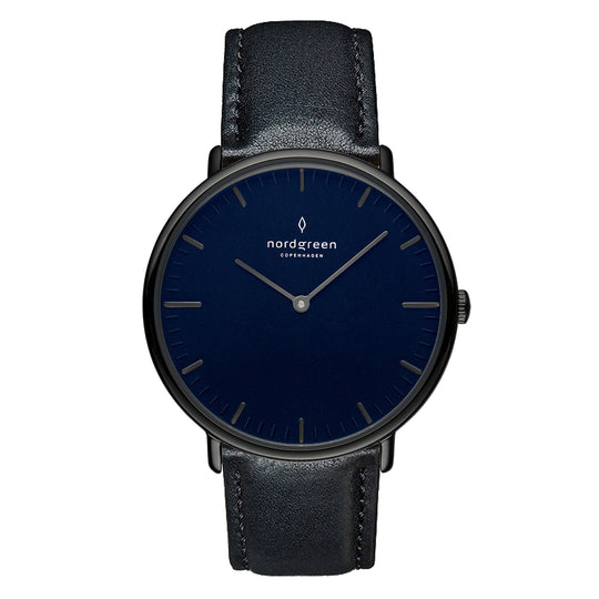 Nordgreen Native Black Leather 40mm Grey Case Watch