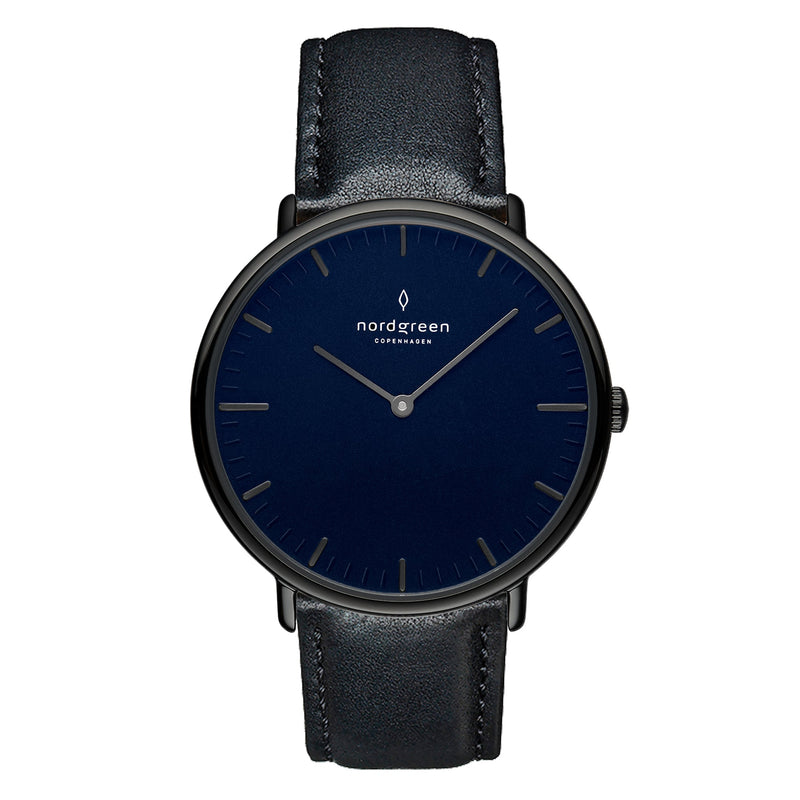 Analogue Watch - Nordgreen Native Black Leather 40mm Grey Case Watch