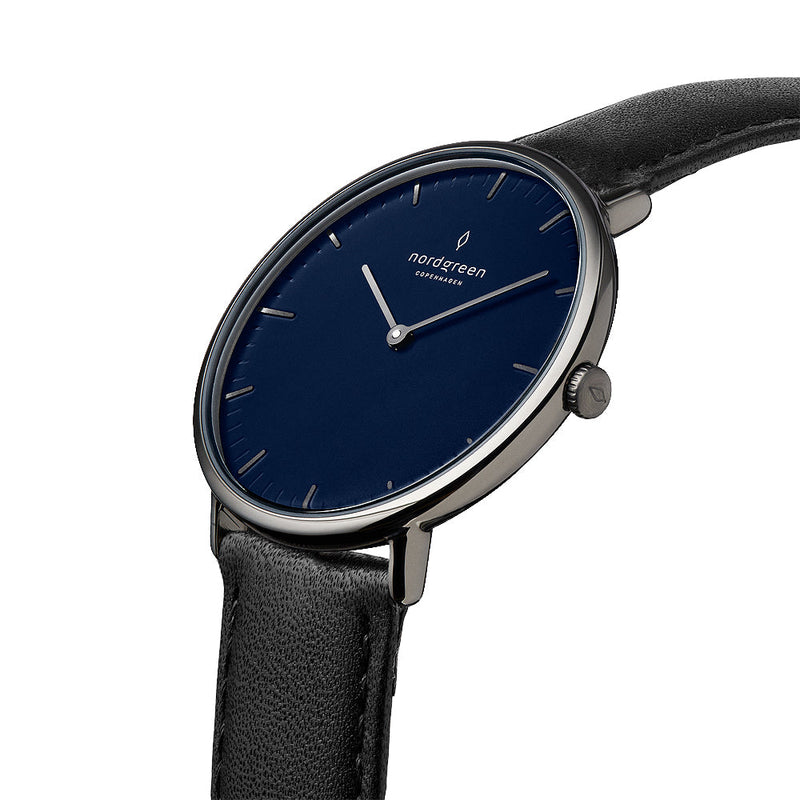 Analogue Watch - Nordgreen Native Black Leather 40mm Grey Case Watch