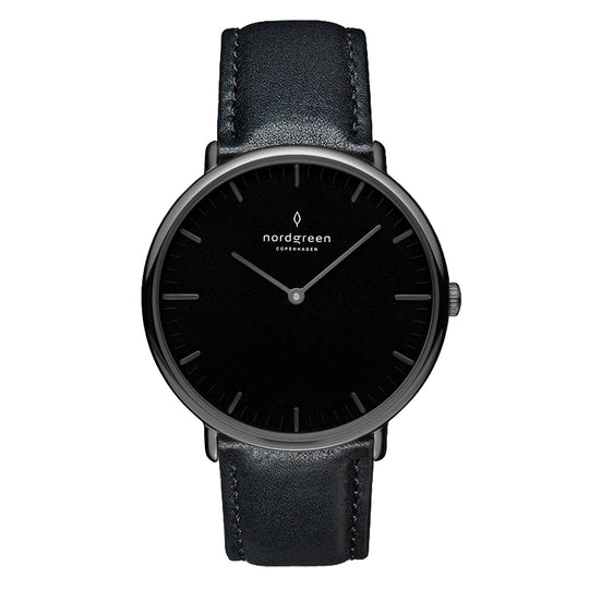 Nordgreen Native Black Leather 40mm Gun Metal Case Watch