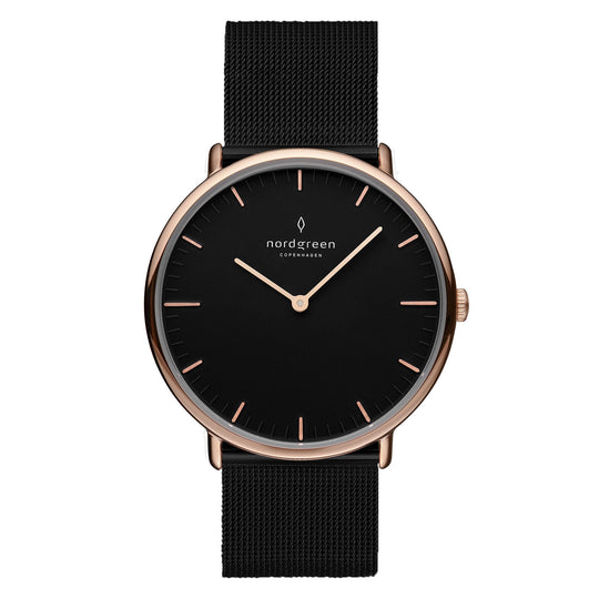 Nordgreen Native Black Mesh 32mm Rose Gold Case Watch