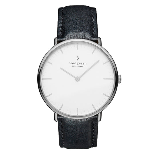 Nordgreen Native Black Vegan Leather 32mm Silver Case Watch