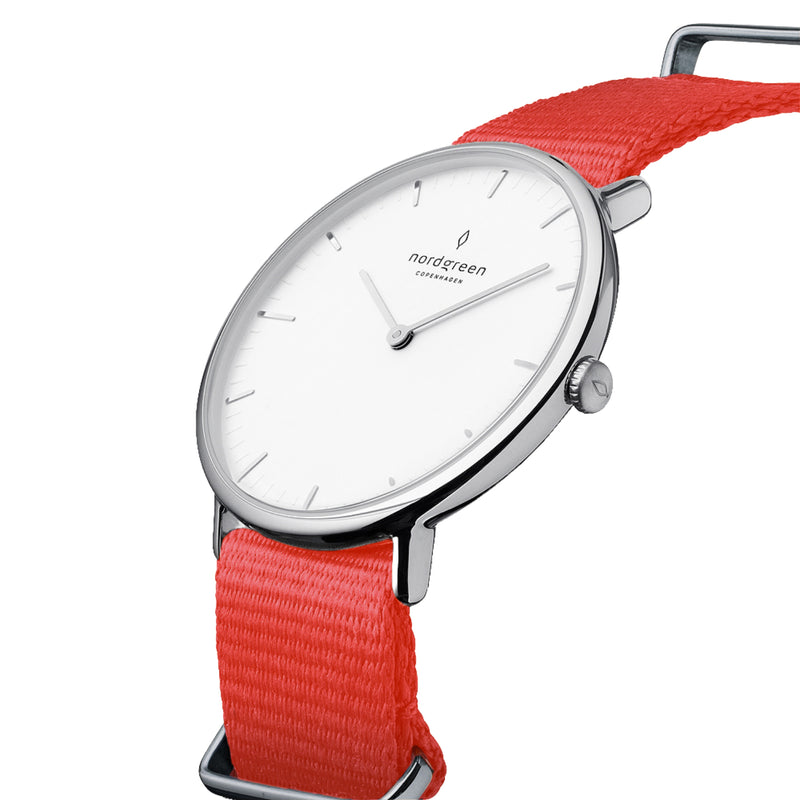 Analogue Watch - Nordgreen Native  Bright Red Nylon 36mm Silver Case Watch