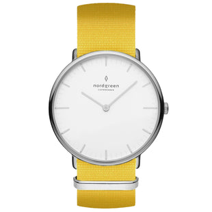 Analogue Watch - Nordgreen Native  Bright Yellow Nylon 36mm Silver Watch