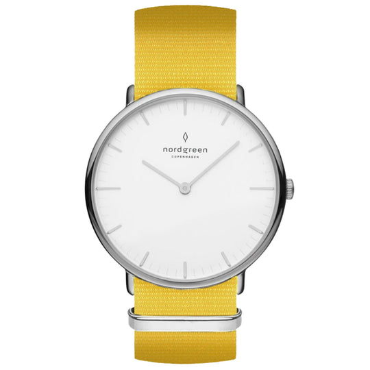 Nordgreen Native  Bright Yellow Nylon 36mm Silver Watch