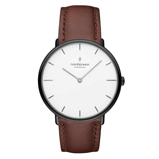 Nordgreen Native Brown Leather 32mm Gun Metal Case Watch