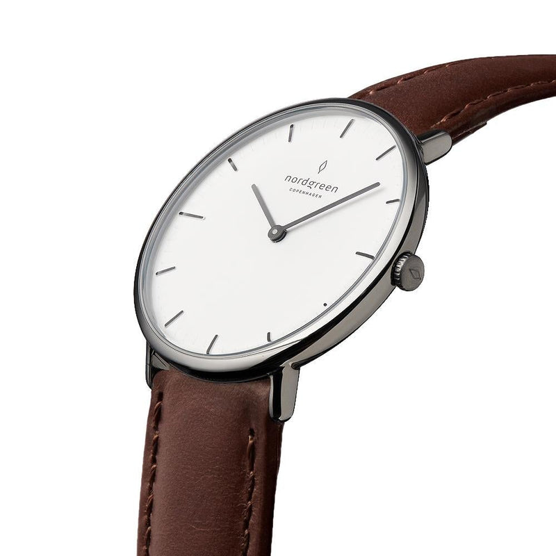 Analogue Watch - Nordgreen Native Brown Leather 32mm Gun Metal Case Watch
