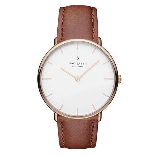 Nordgreen Native Brown Leather 32mm Rose Gold Case Watch