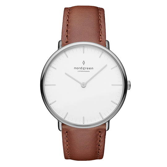 Nordgreen Native Brown Leather 32mm Silver Case Watch
