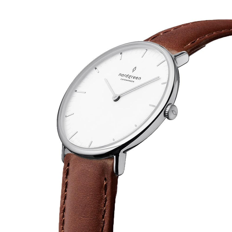 Analogue Watch - Nordgreen Native Brown Leather 32mm Silver Case Watch