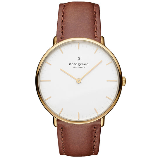 Nordgreen Native Brown Leather 36mm Gold Case Watch