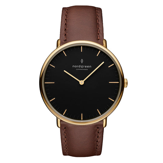 Nordgreen Native Brown Leather 36mm Gold Case Watch
