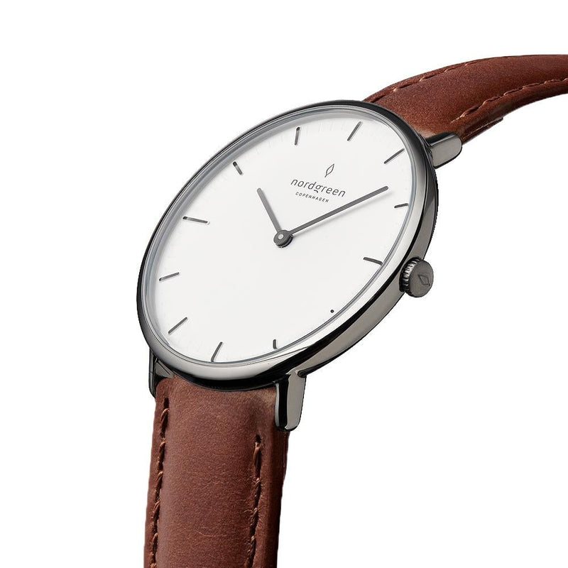 Analogue Watch - Nordgreen Native Brown Leather 36mm Gun Metal Case Watch
