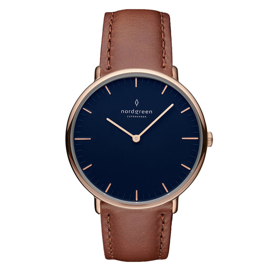 Nordgreen Native Brown Leather 36mm Rose Gold Case Watch