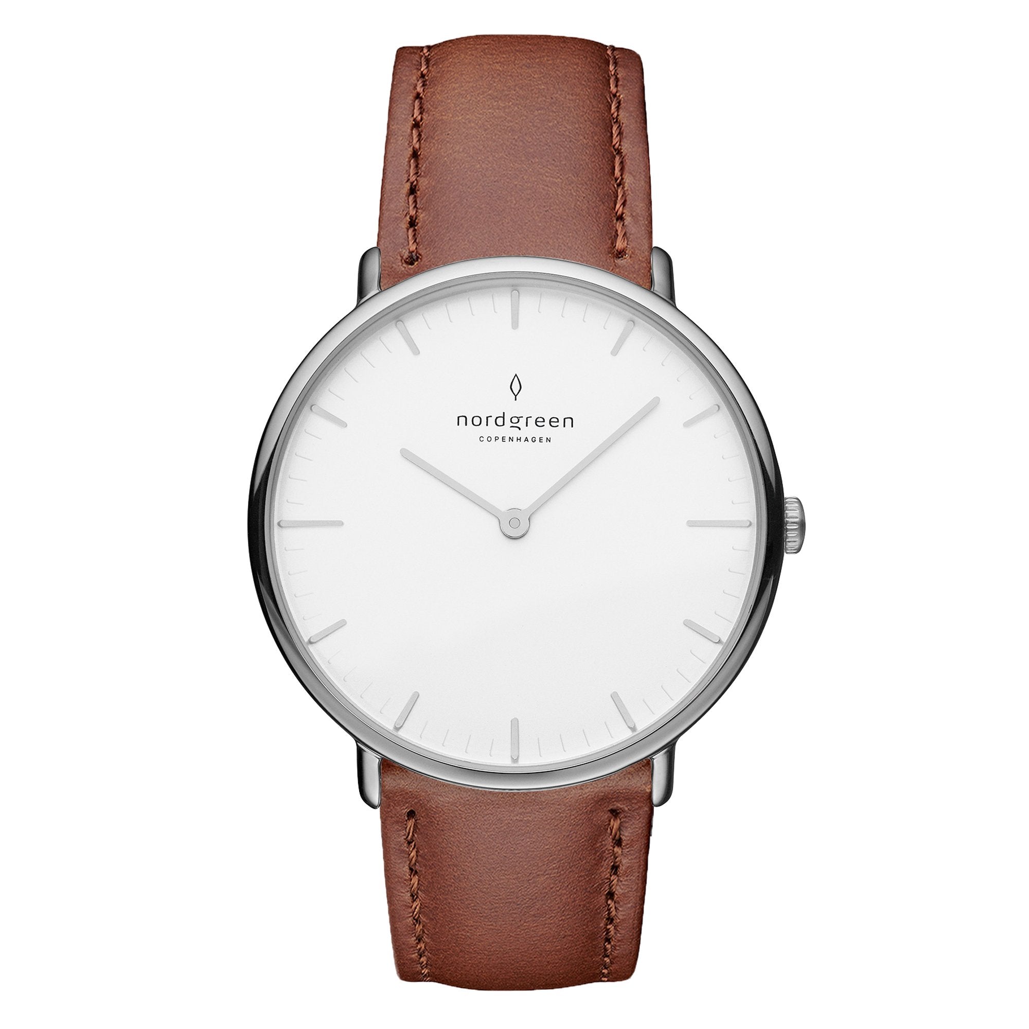Nordgreen Native Brown Leather 36mm Silver Case Watch from WatchPilot