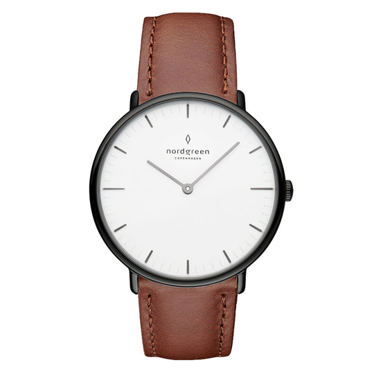 Nordgreen Native Brown Leather 40mm Gun Metal Case Watch