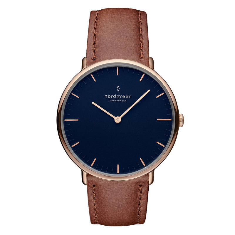 Analogue Watch - Nordgreen Native Brown Leather 40mm Roe Gold Case Watch
