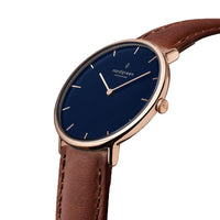 Analogue Watch - Nordgreen Native Brown Leather 40mm Roe Gold Case Watch