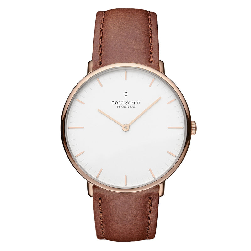 Analogue Watch - Nordgreen Native Brown Leather 40mm Rose Gold Case Watch