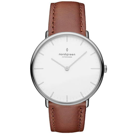 Nordgreen Native Brown Vegan Leather 36mm Silver Case Watch