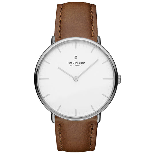 Nordgreen Native Brown Vegan Leather 40mm Silver Case Watch