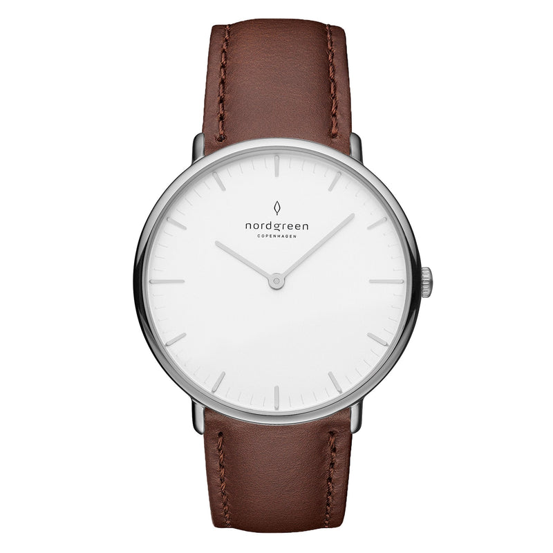 Analogue Watch - Nordgreen Native Dark Brown Leather 32mm Silver Case Watch